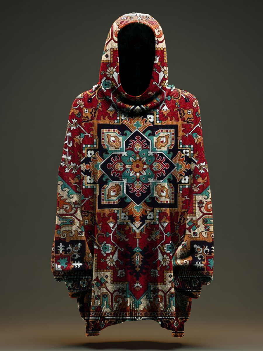Ethnic Flower Prints Casual Hooded Sweater