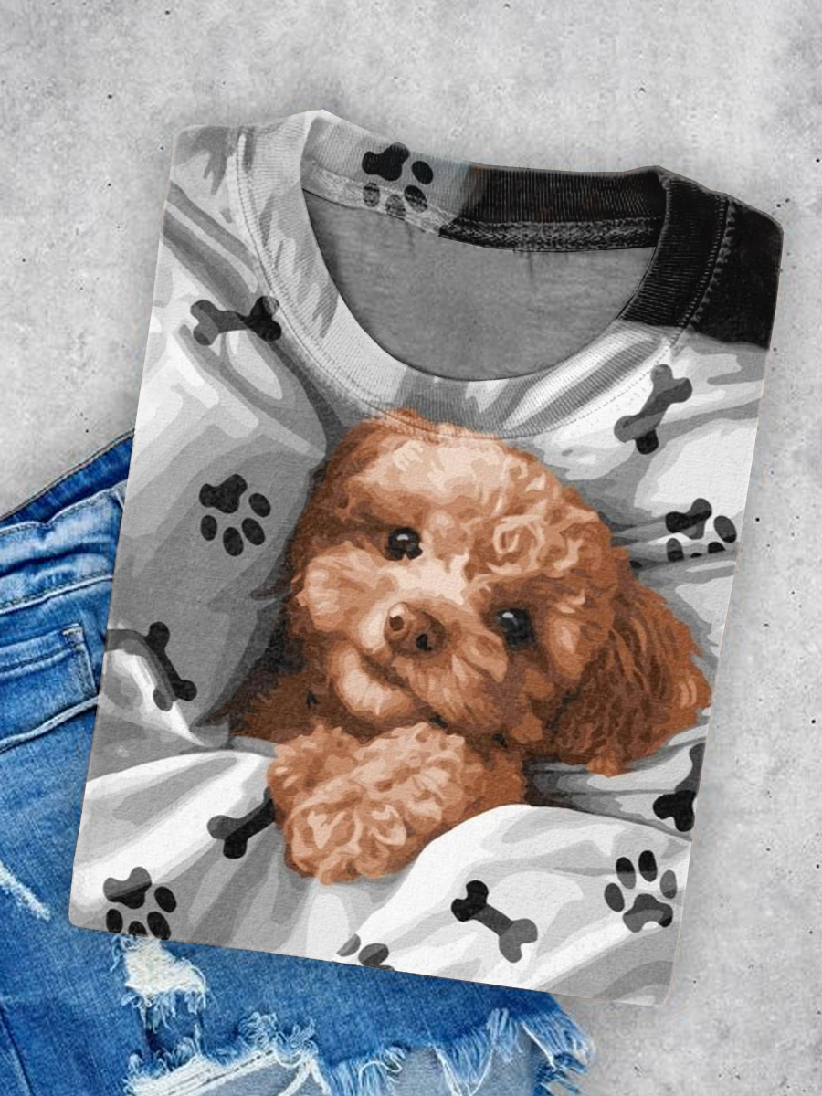Cute Dog Art Print Casual Short Sleeve T-shirt
