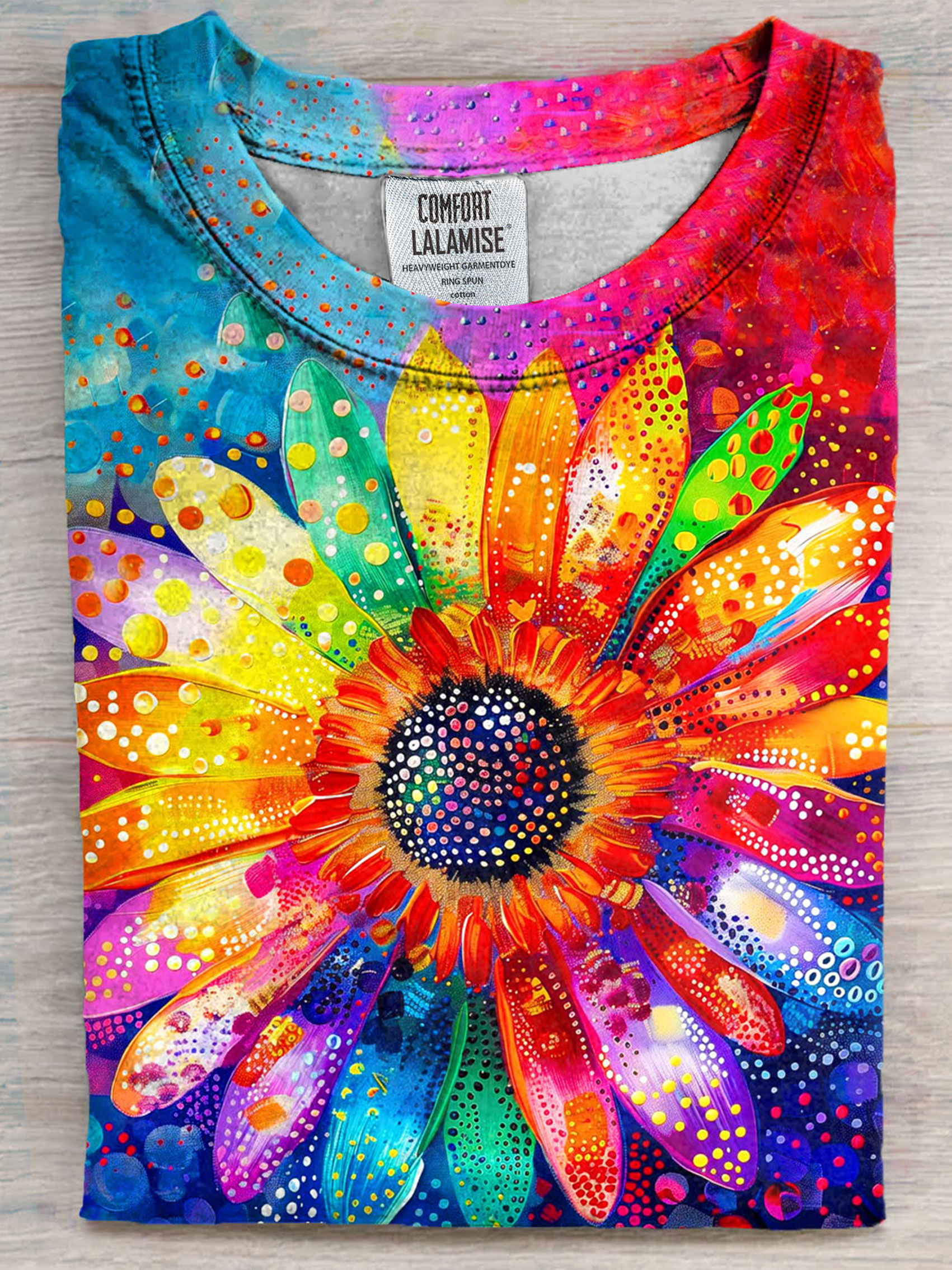 Rainbow Sunflower Art Print Casual Short Sleeve T-shirt