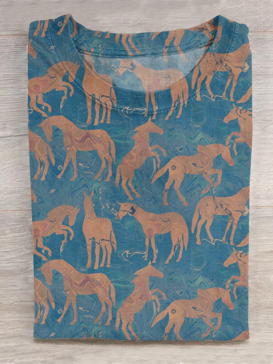 Horse Art Print Casual Short Sleeve T-Shirt