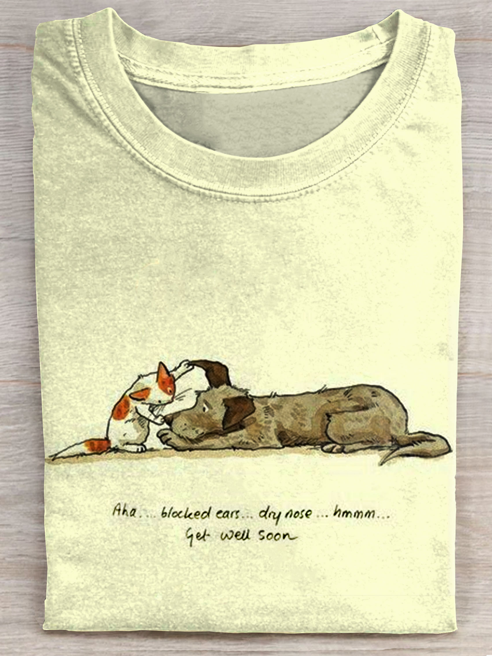 Get Well Soon Cat Dog Art Print Casaul Short Sleeve T-shirt