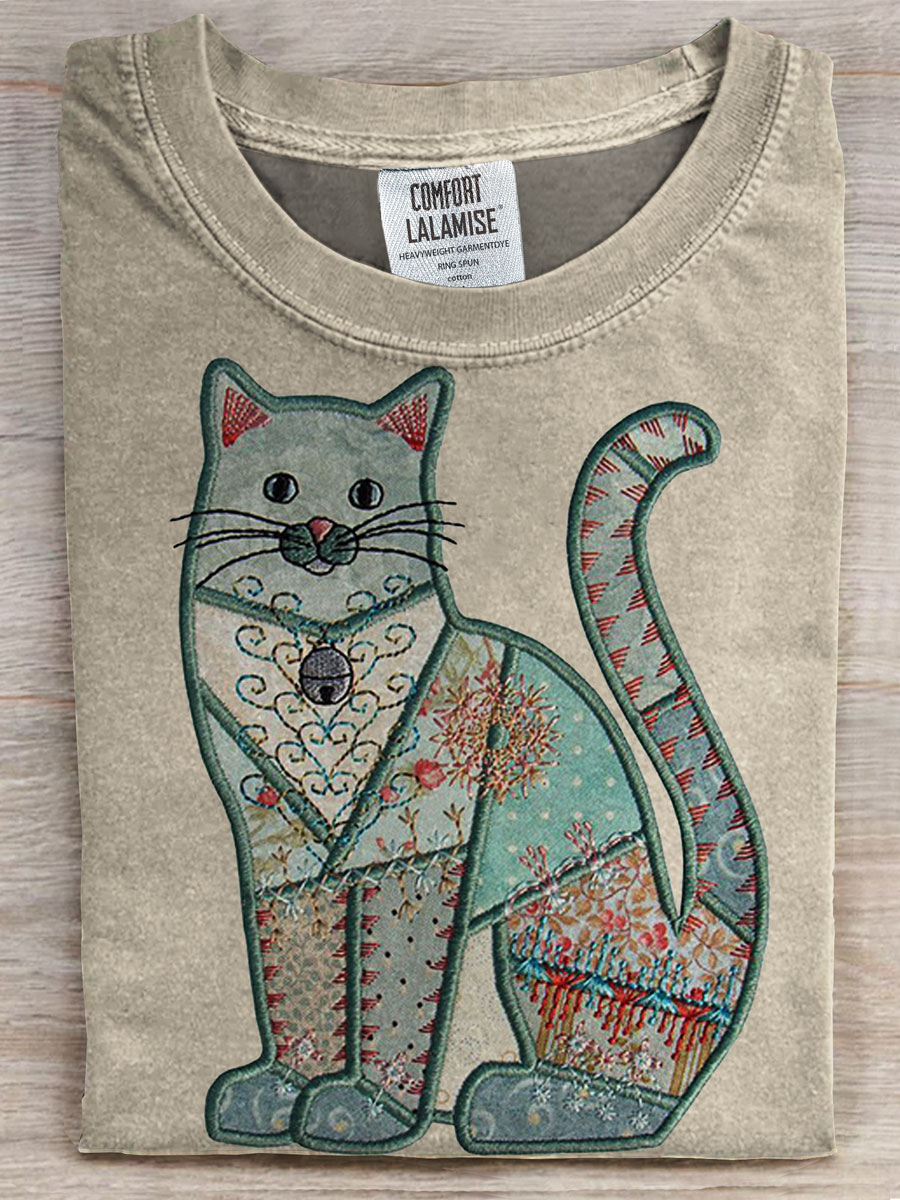 Cat Art Print Casual T-shirt