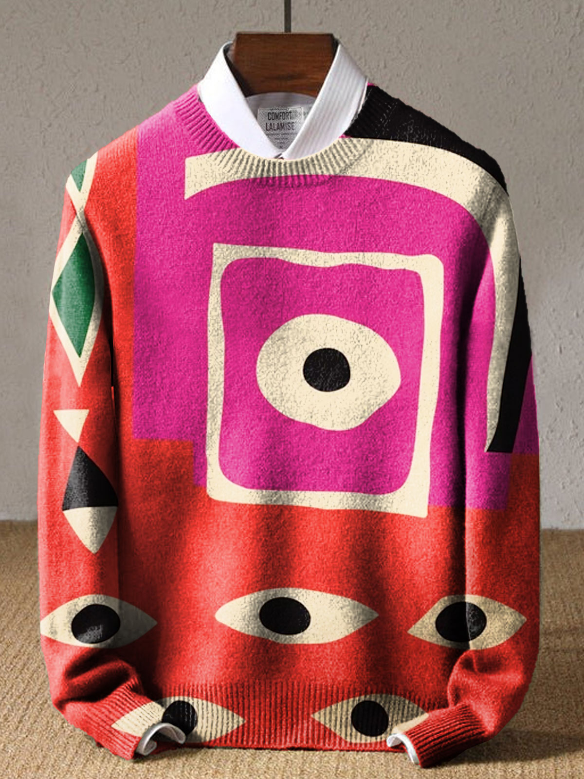 Colorblock Moroccan Inspired Art Print Knit Pullover Sweater