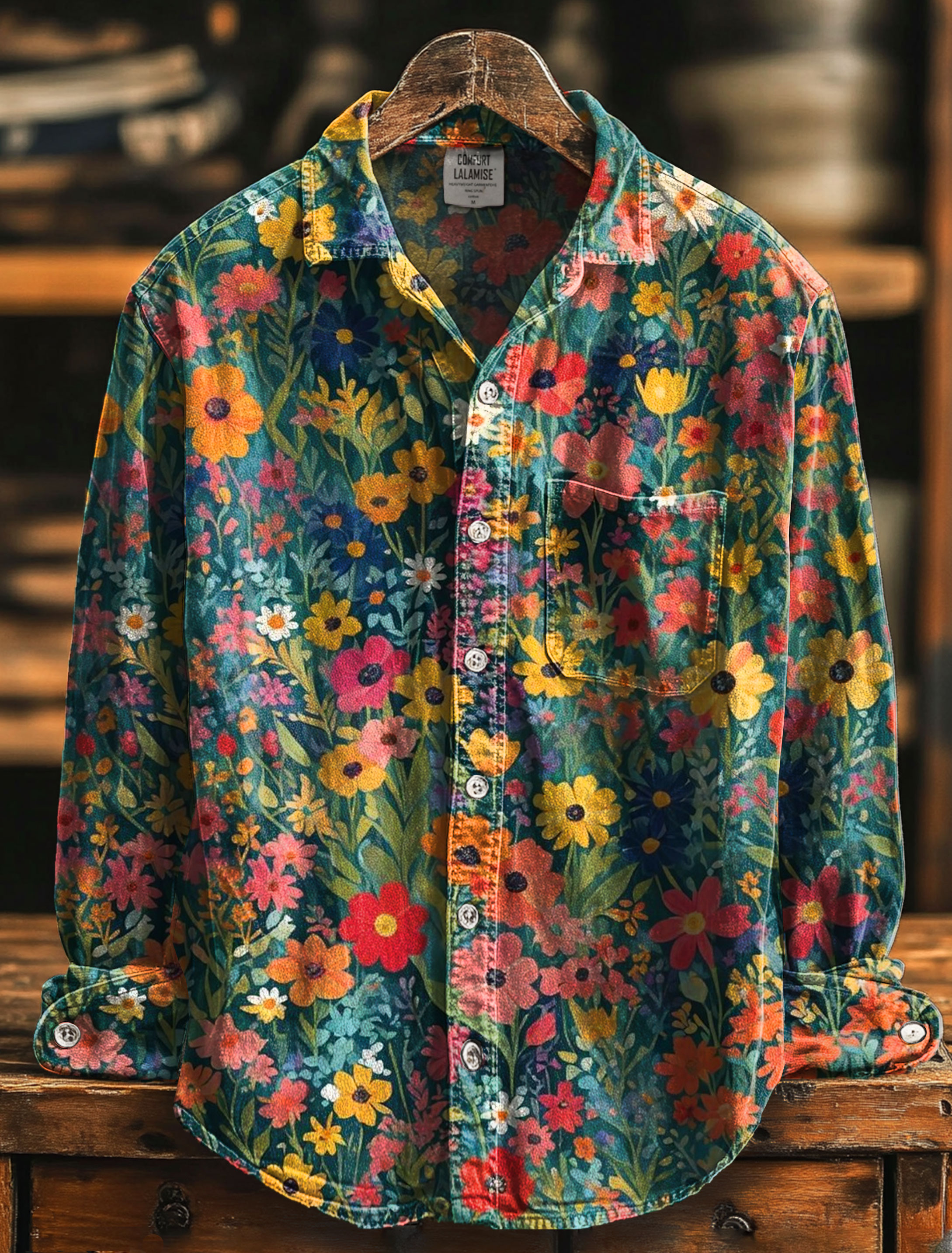Vintage Floral Art Print 100% Cotton Long Sleeve Shirt