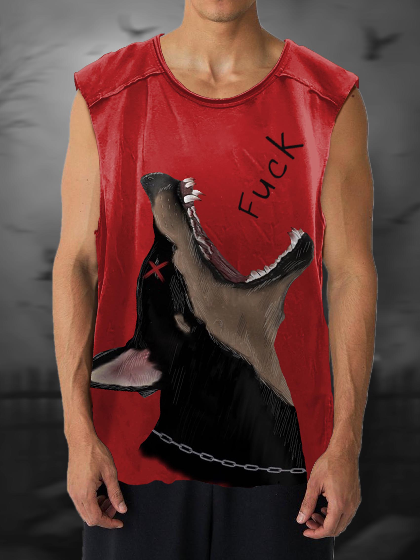 Unisex Black Dog Fuck Print 100% Cotton Casual Tank Top