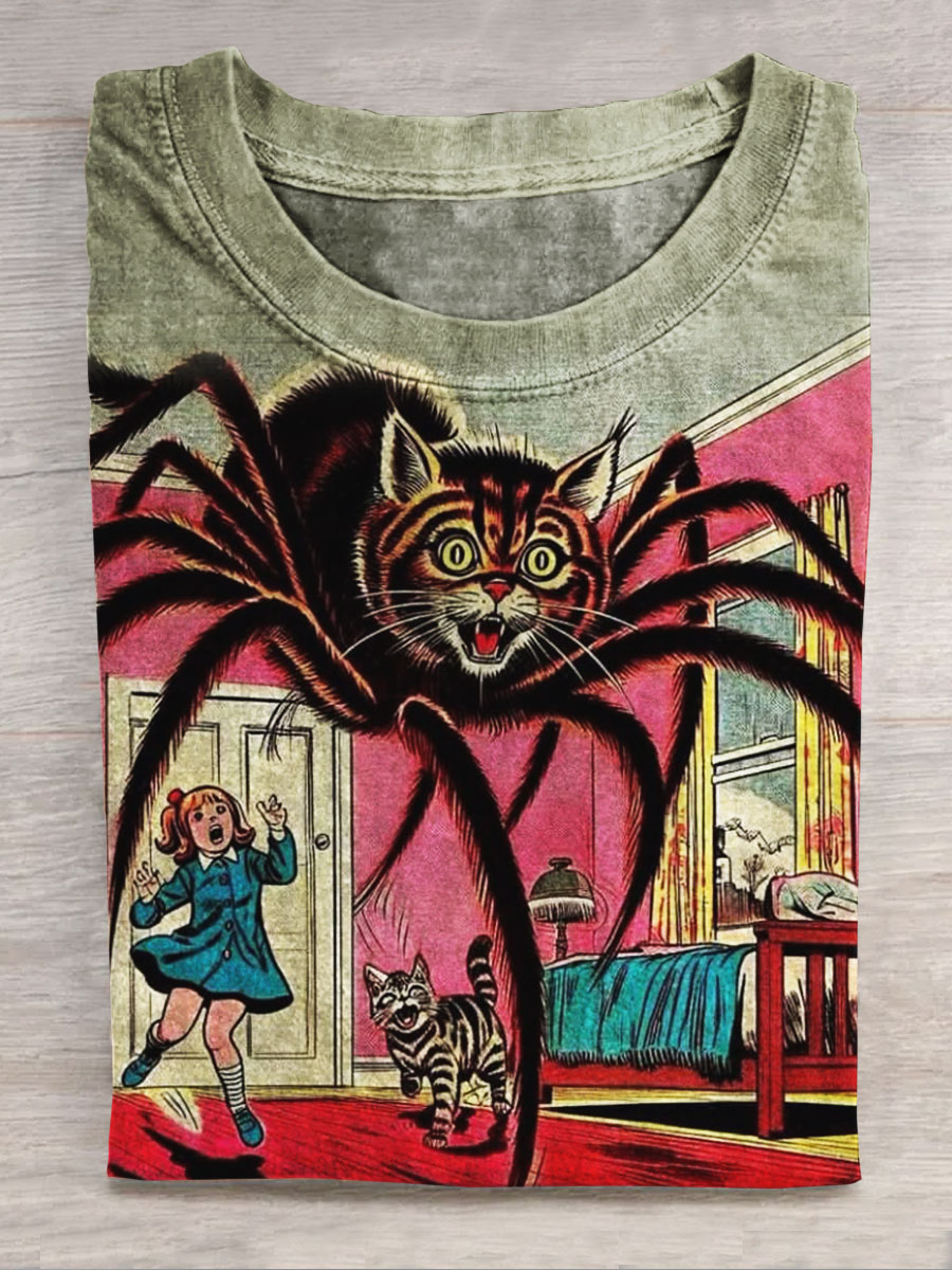 Cat Print Casual Short-sleeved Top