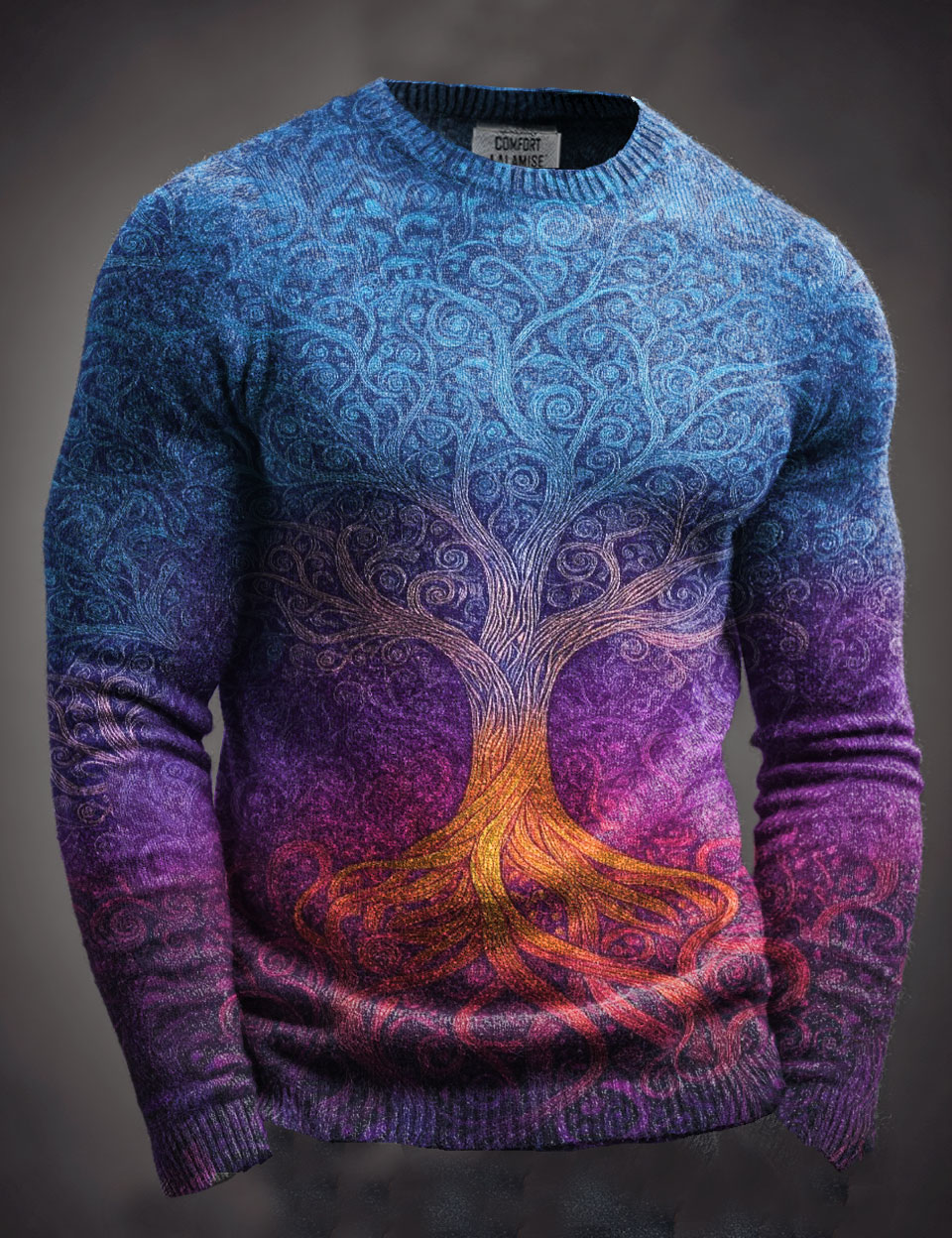 Life Tree Art Print Knit Pullover Casual Long Sweater