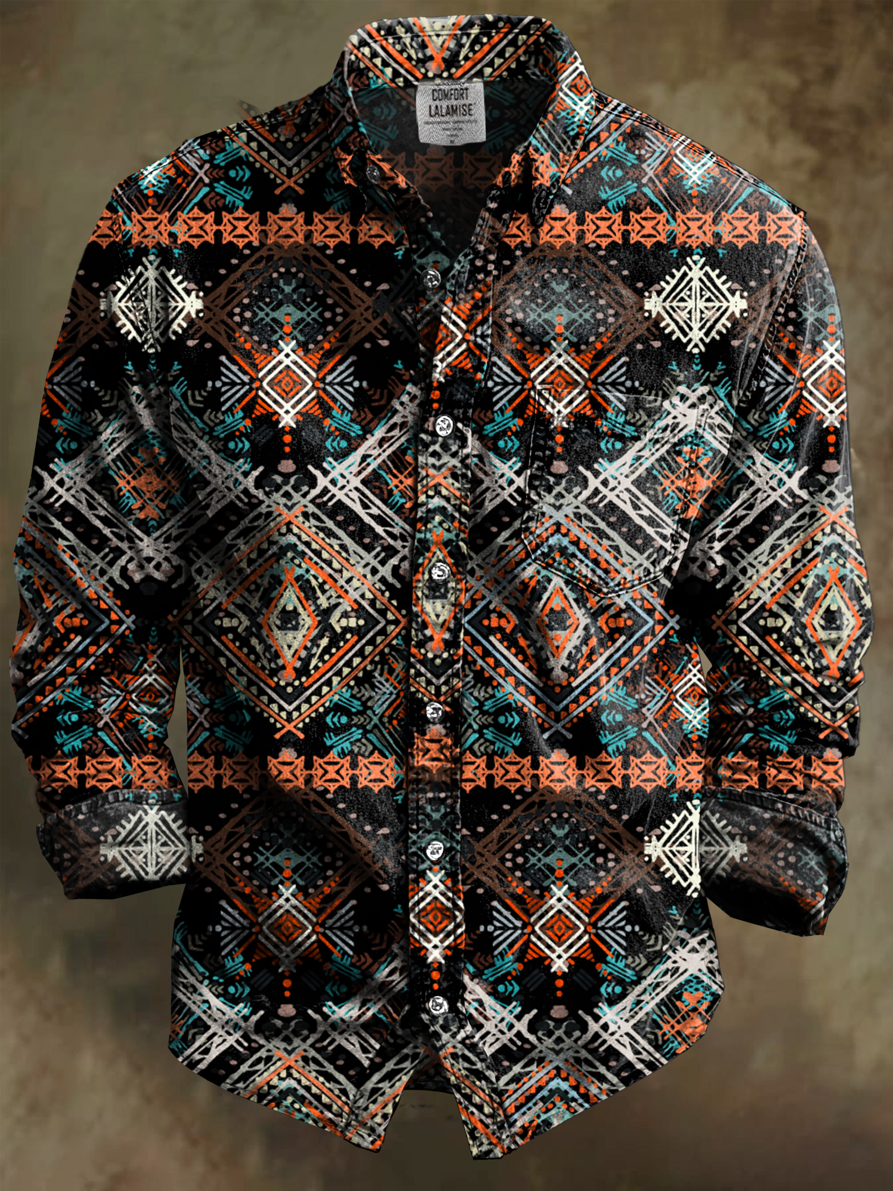 Vintage Ethnicity Art Print 100% Cotton Long Sleeve Shirt