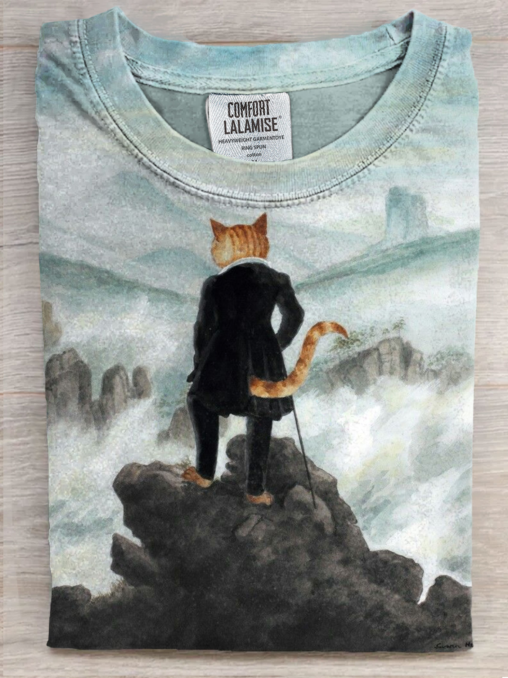 Funny Gentlecat Art Print Casaul Short Sleeve T-shirt