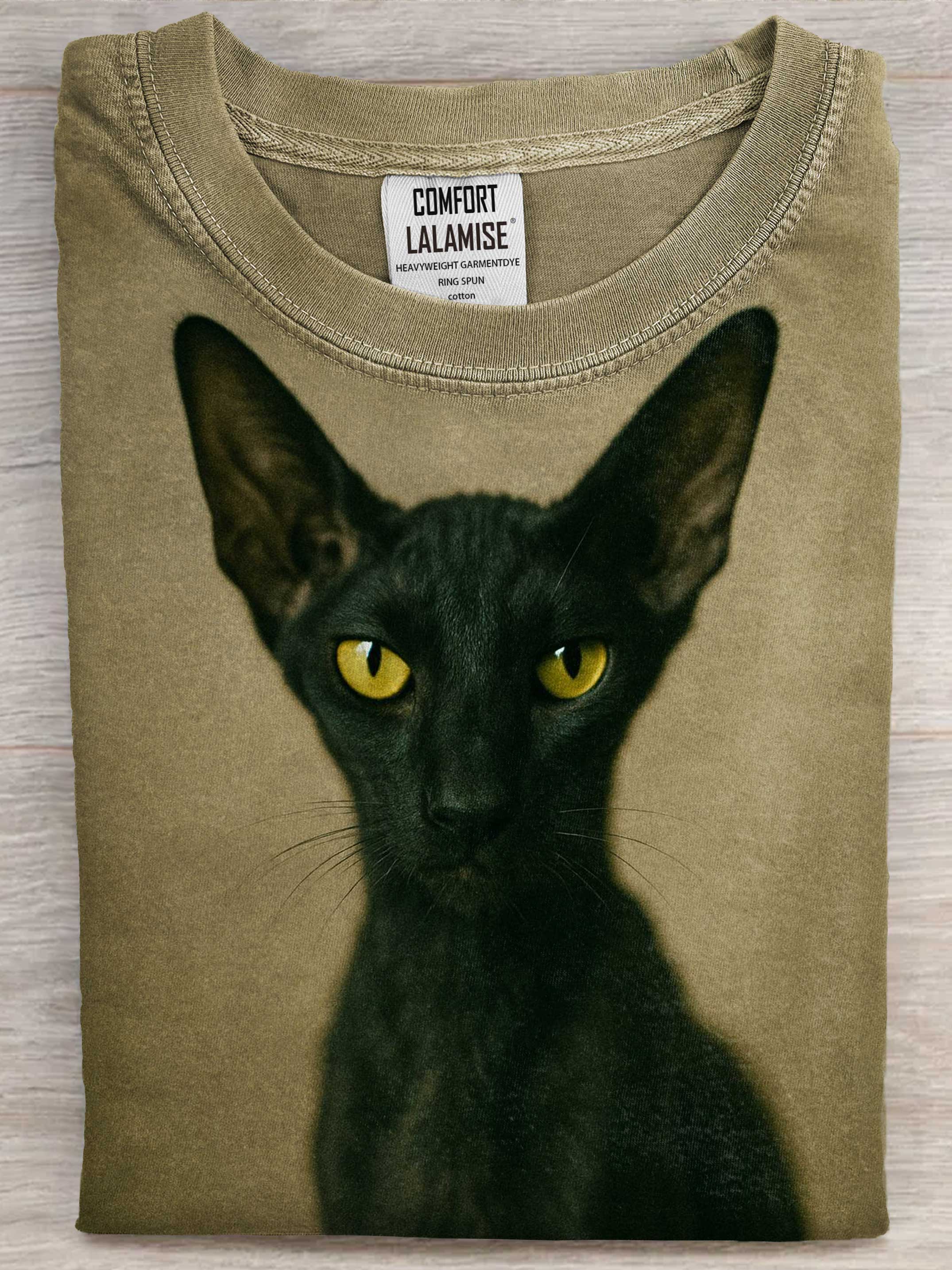 Cool Black Cat Art Print Cotton Casaul Short Sleeve T-shirt