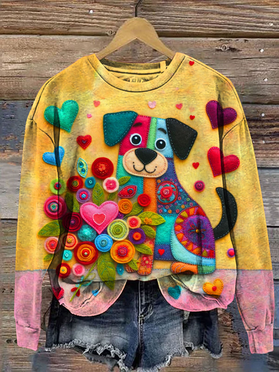 Cute Dog Handiwork Art Print Casual Sweatshirt