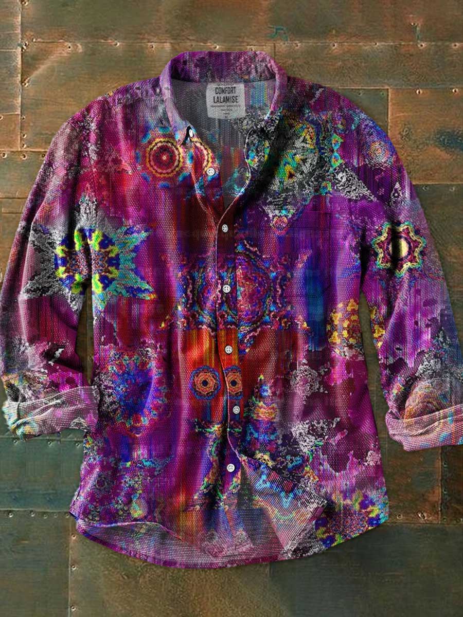 Kaleidoscope Abstrct Art Print 100% Cotton Long Sleeve Shirt