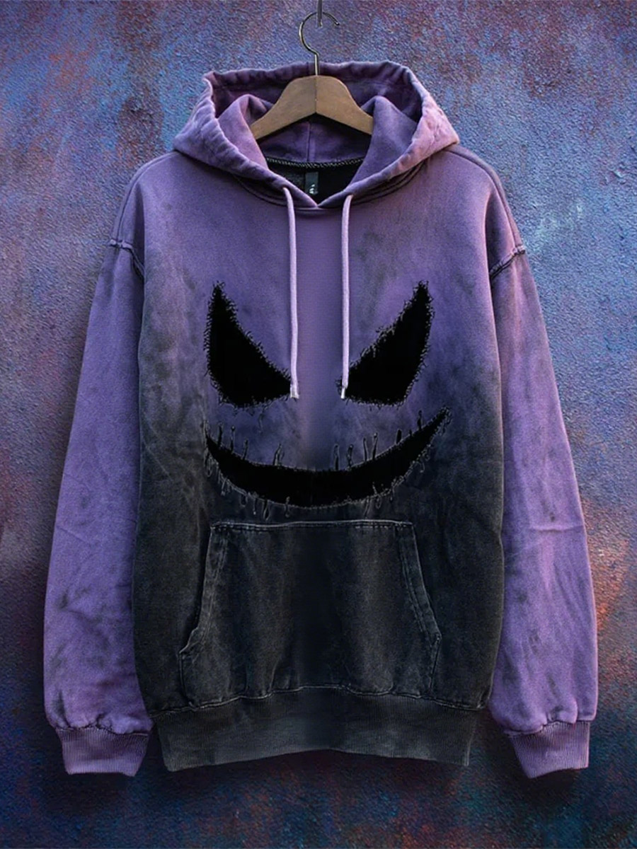 Retro Halloween Face Gradient Art Print Casual Hoodie Sweatshirt