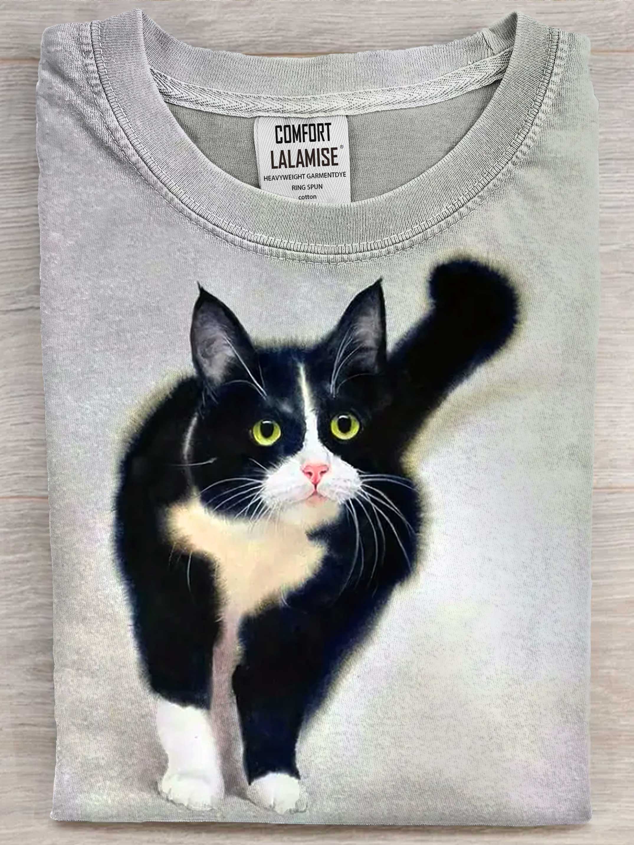 Cute Cat Painting Art Print Causal Cotton Short Sleeve T-shirt