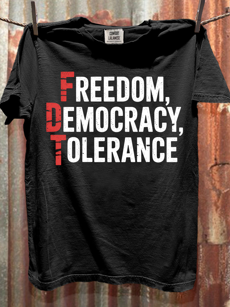 Freedom Democracy Tolerance Hands OFF Art Print Casaul Short Sleeve  T-shirt