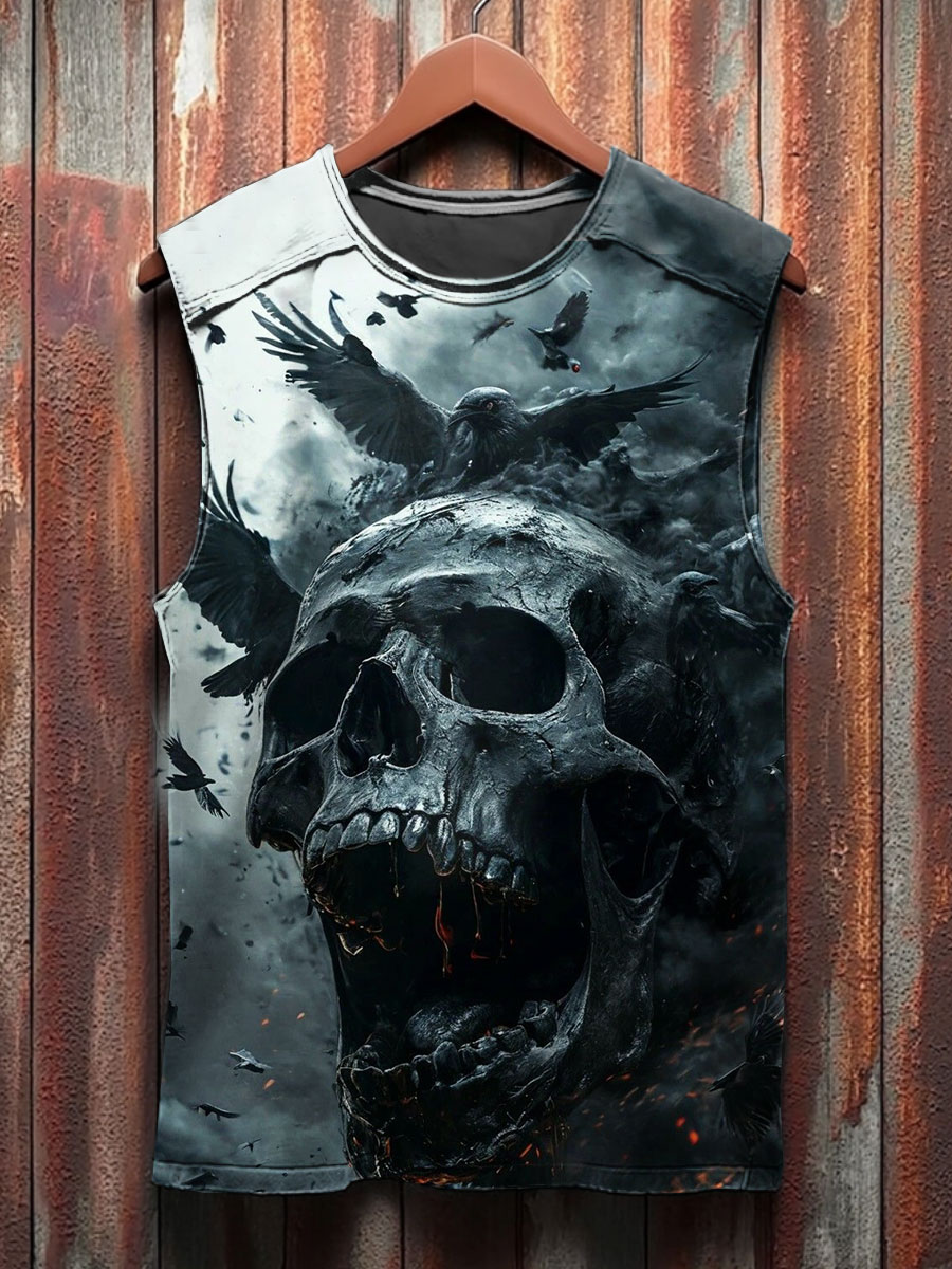 Vintage Gothic Skull Print 100% Cotton Casual Tank Top