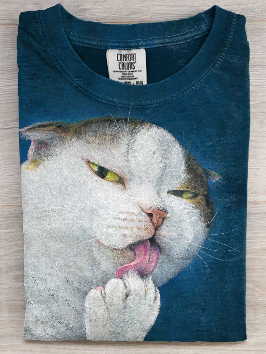 Funny Cat Art Print Casual Short Sleeve T-shirt