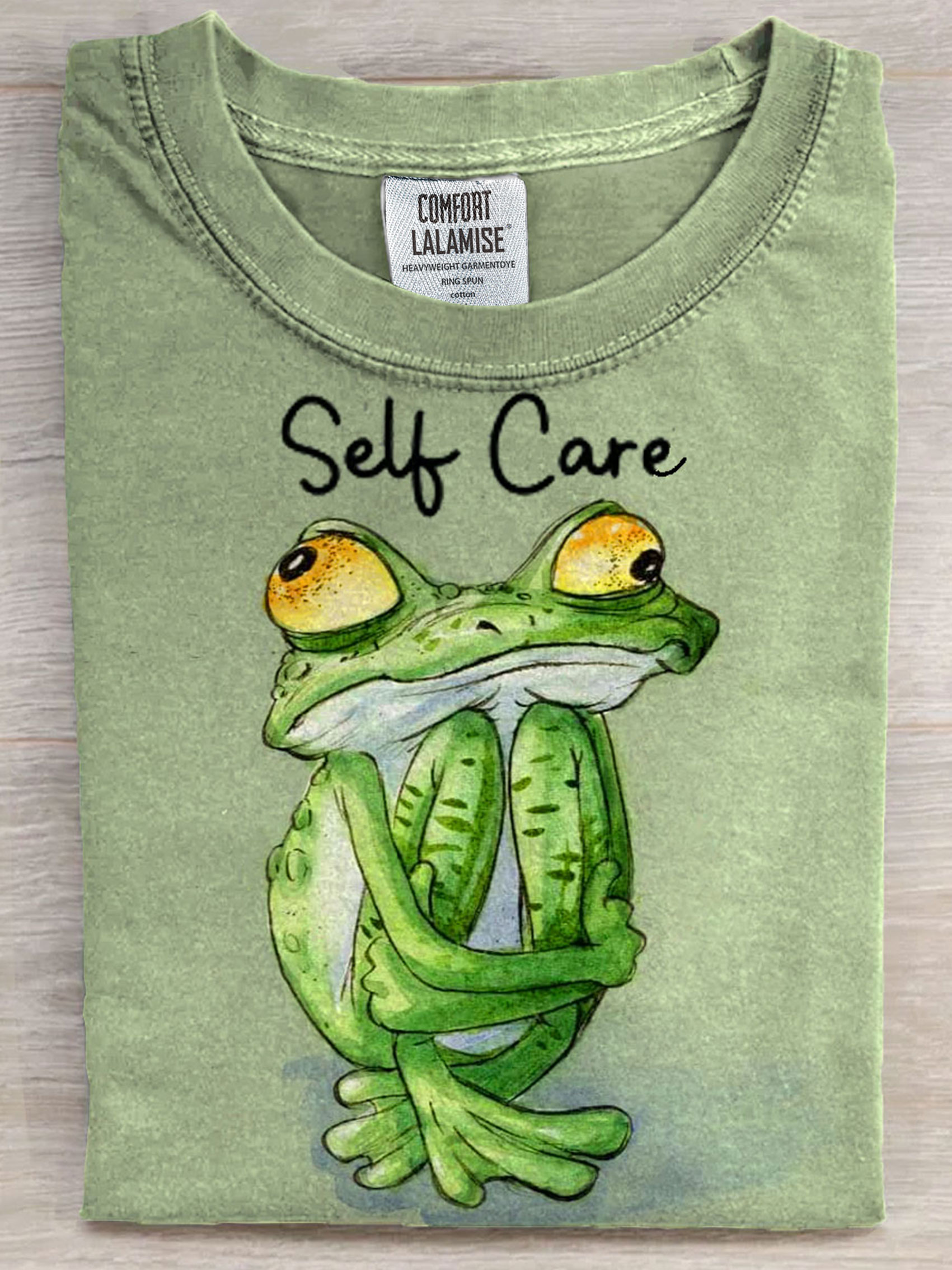 Self Care Cute Frog Art Print Casual Short Sleeve T-shirt