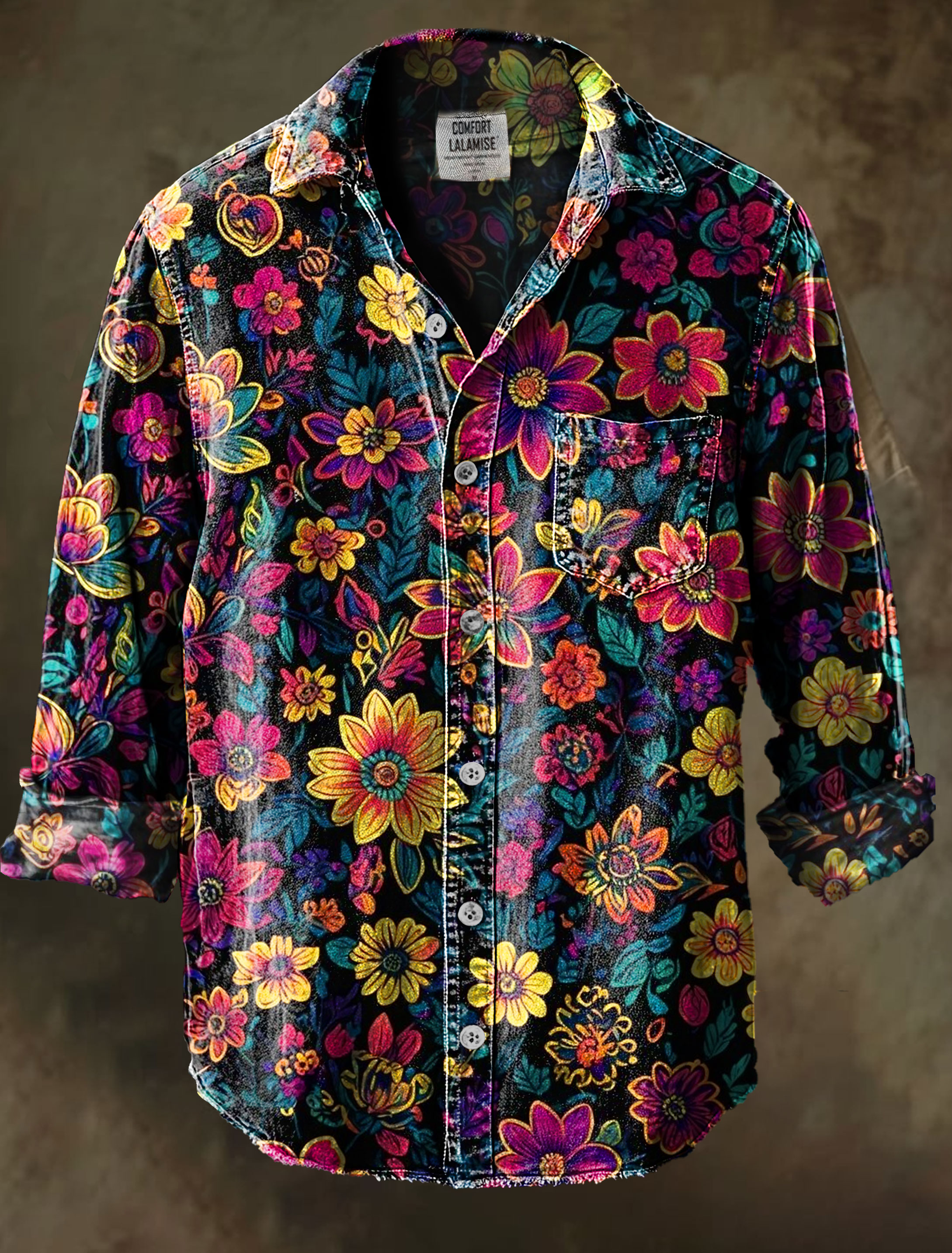 Vintage Floral Art Print 100% Cotton Long Sleeve Shirt