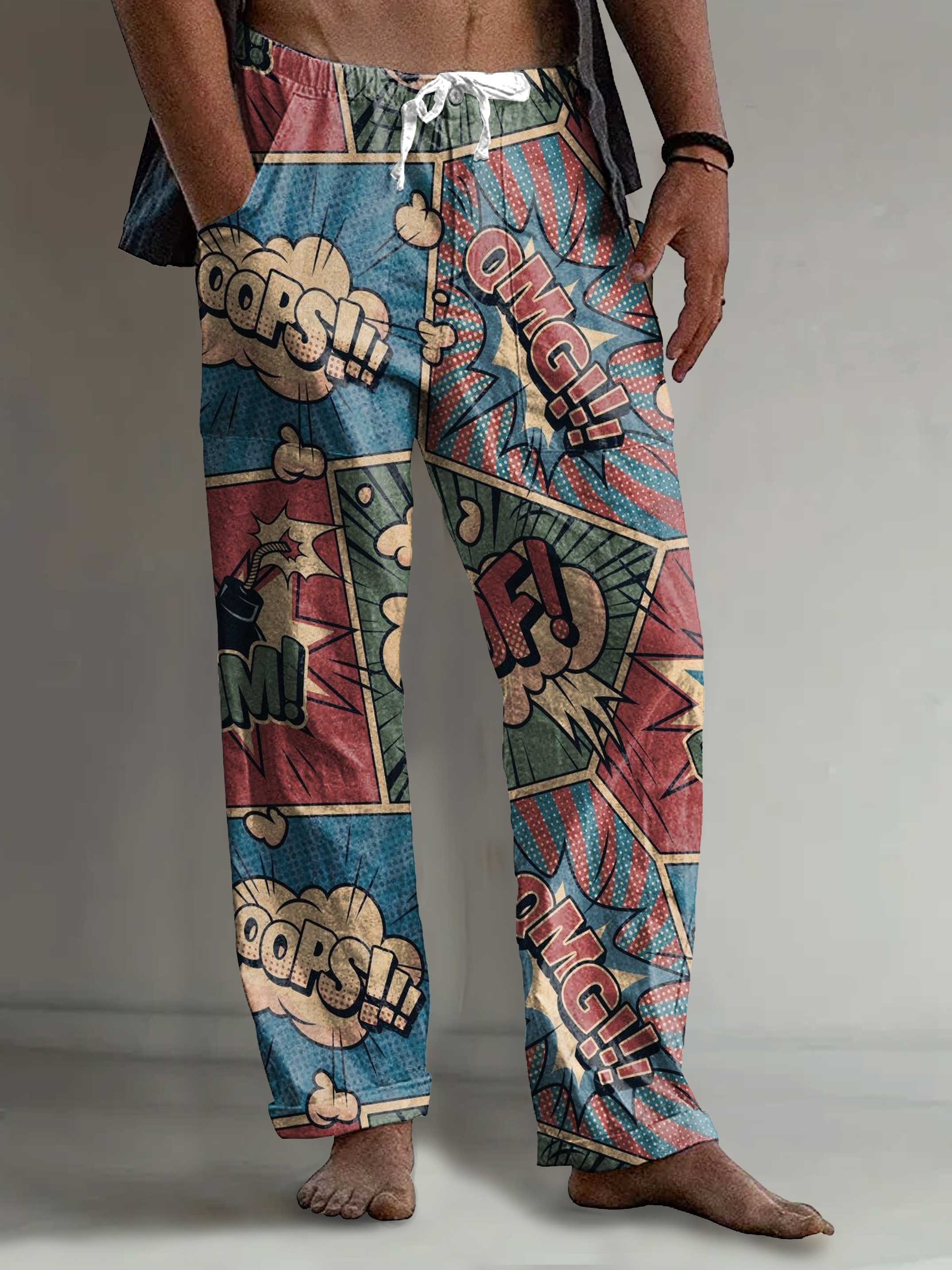 Men's Vintage Art Print Comfy 100% Cotton Pants