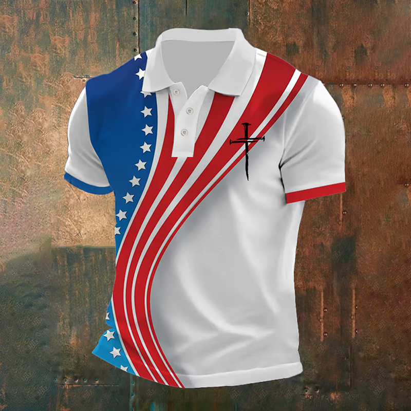 Men's Fashion Casual Independence Day Contrast Print Polo