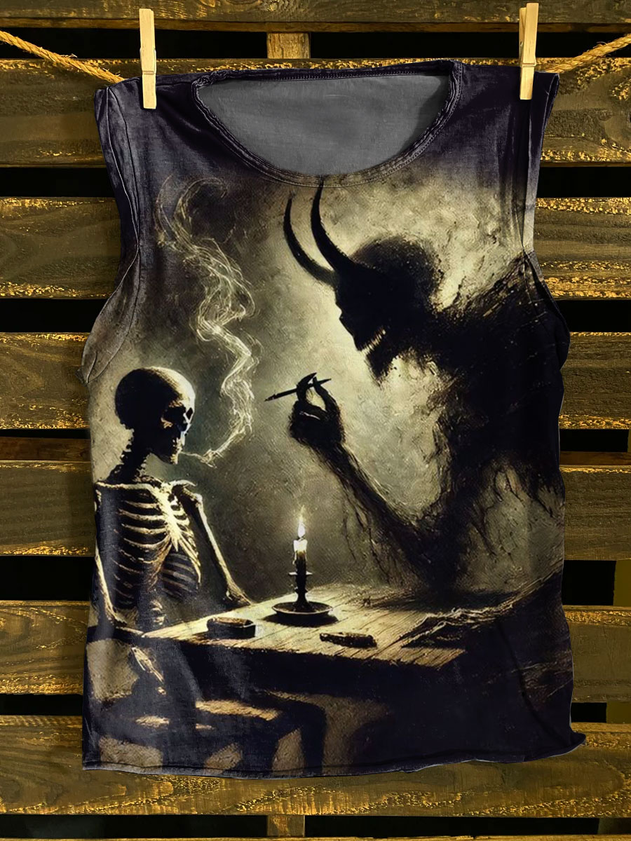 Vintage Art Print 100% Cotton Casual Tank Top