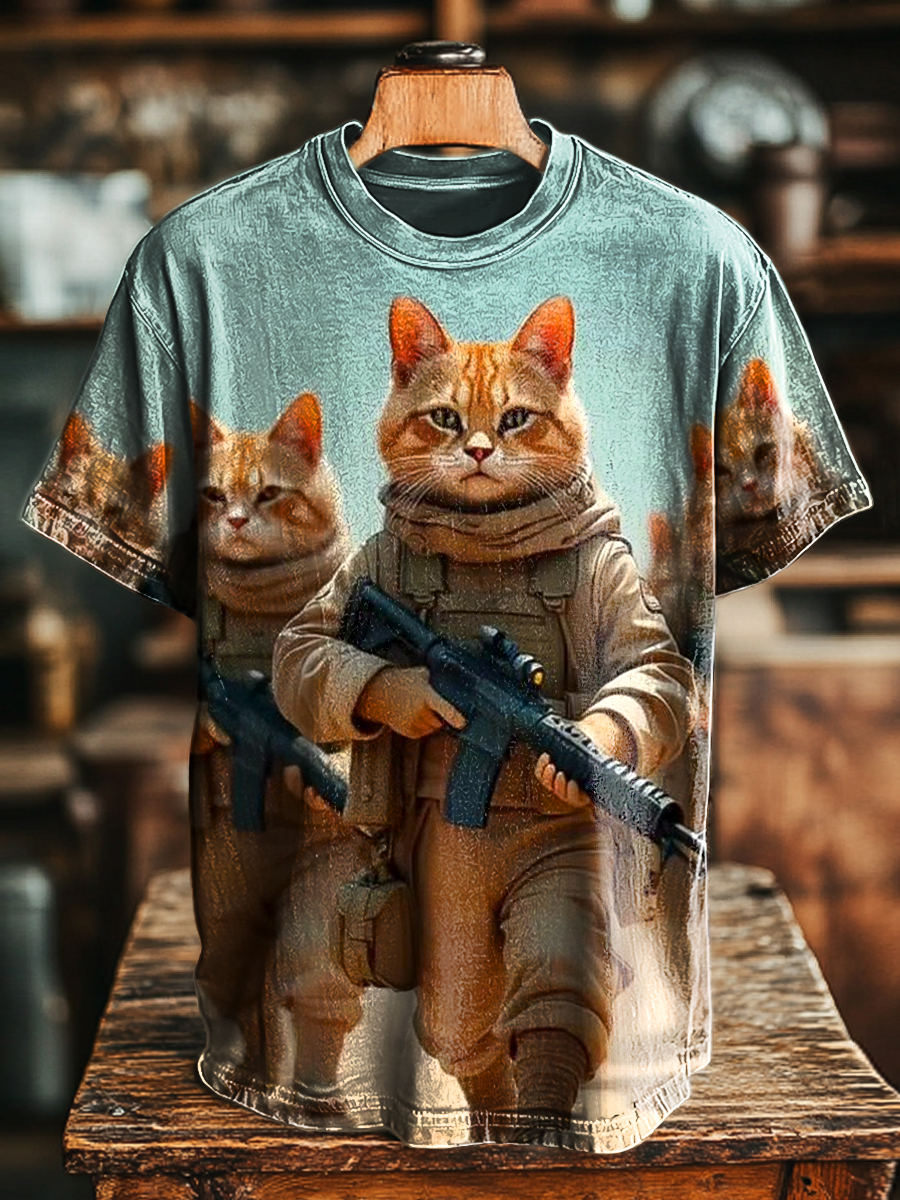 Unisex Fun Cat Print Casual Loose Short Sleeve T-Shirt