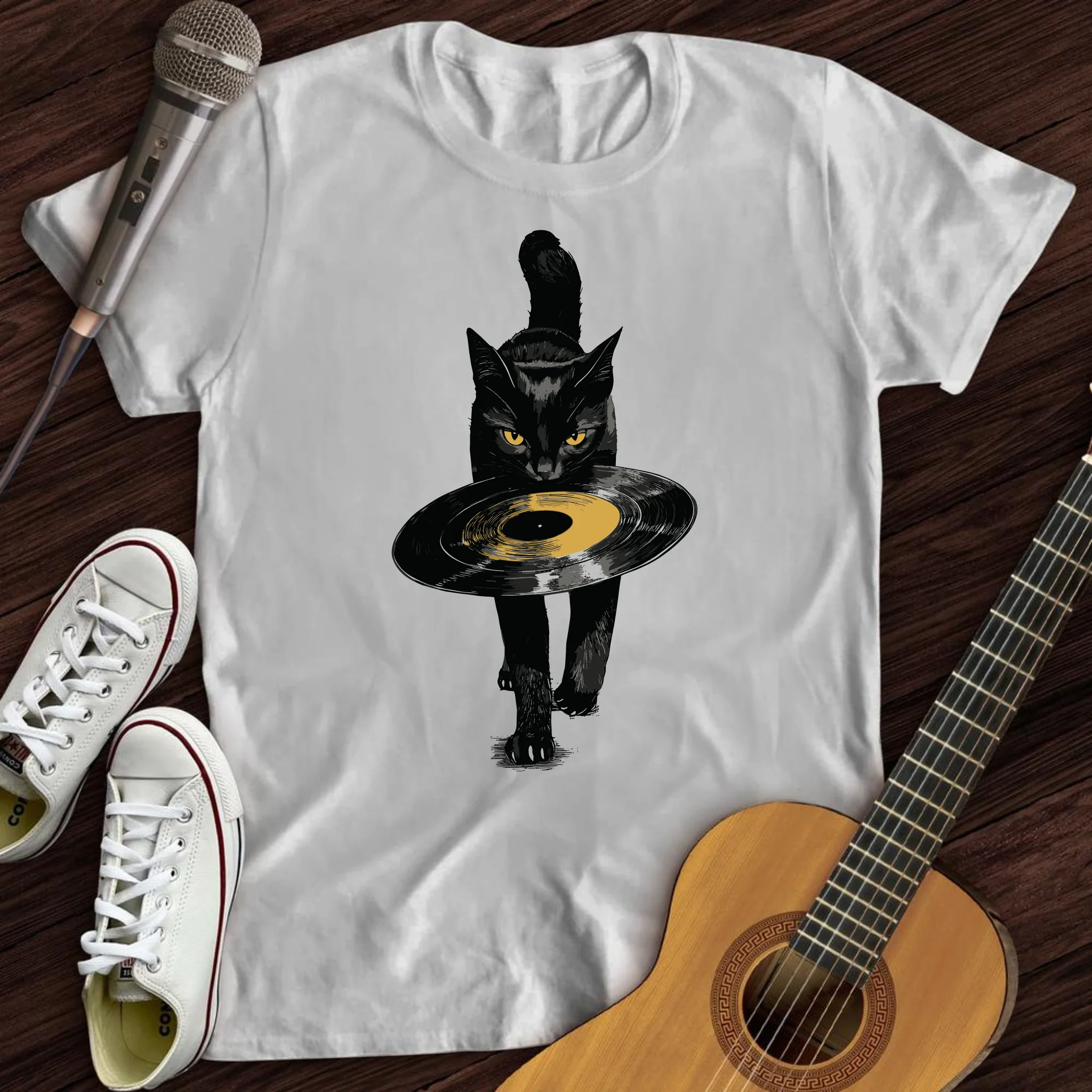 Black Cat Vinyl T-Shirt