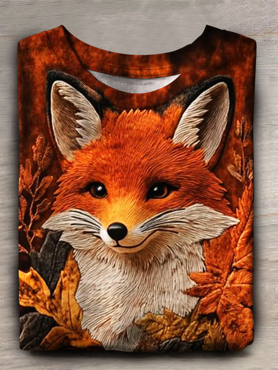 Fox Print Casual Short Sleeve Top