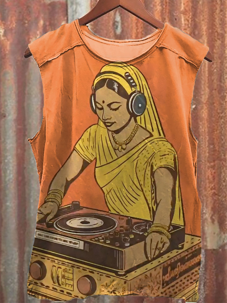 Vintage Print 100% Cotton Casual Tank Top