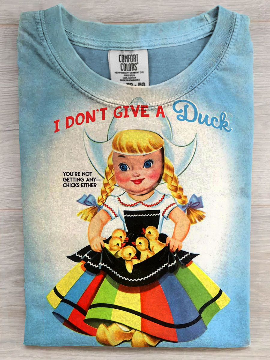 Vinatge Funny I Dont Give A Duck Art Casaul Short Sleeve T-shirt