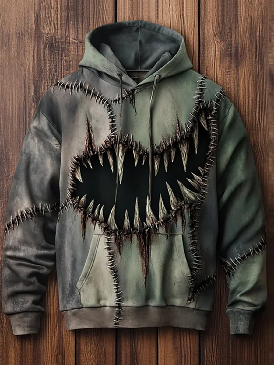 Retro Halloween Scary Mouth Art Print Casual Hoodie Sweatshirt