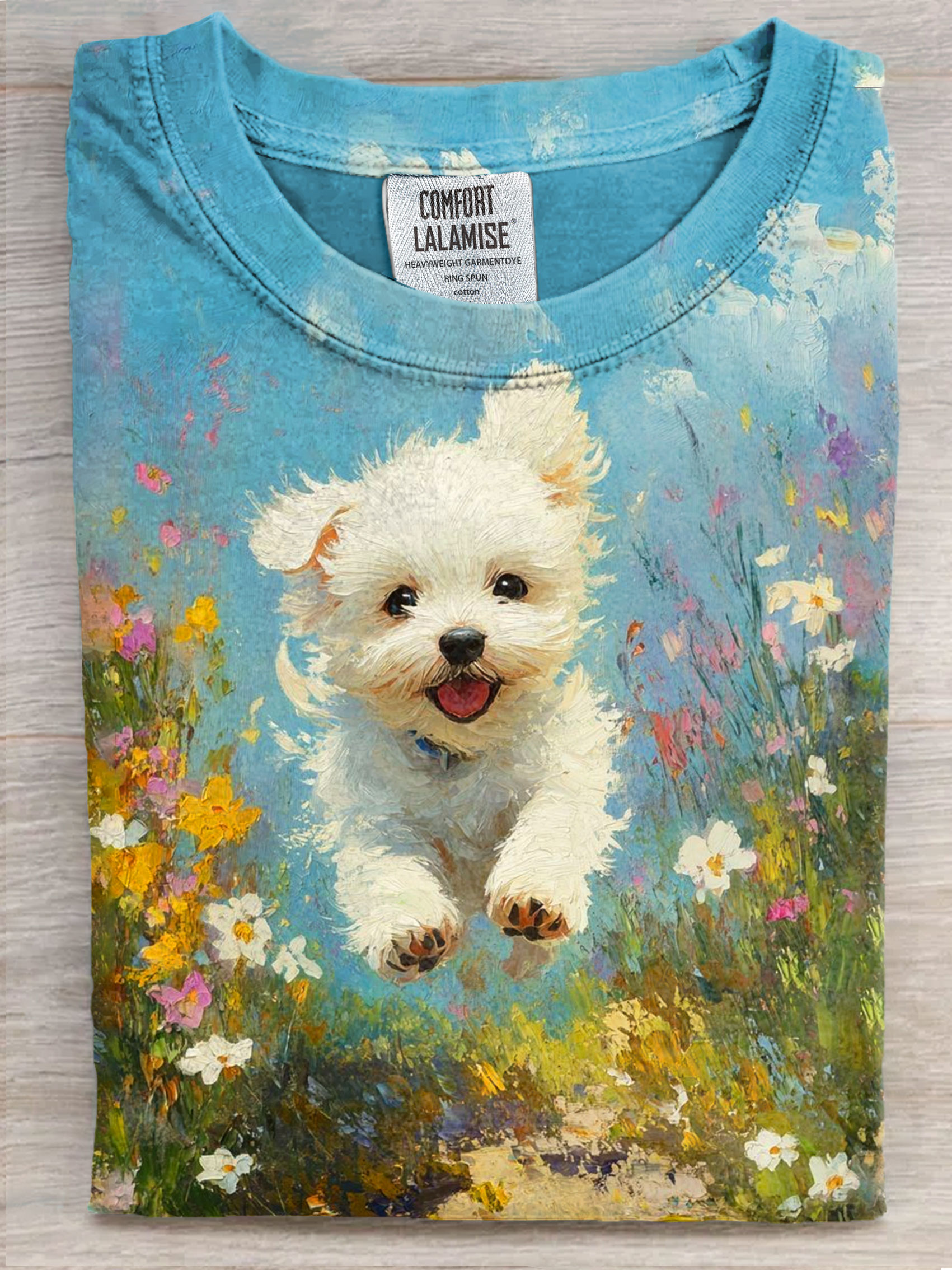 Happy Dog Art Print Casual Short Sleeve T-shirt