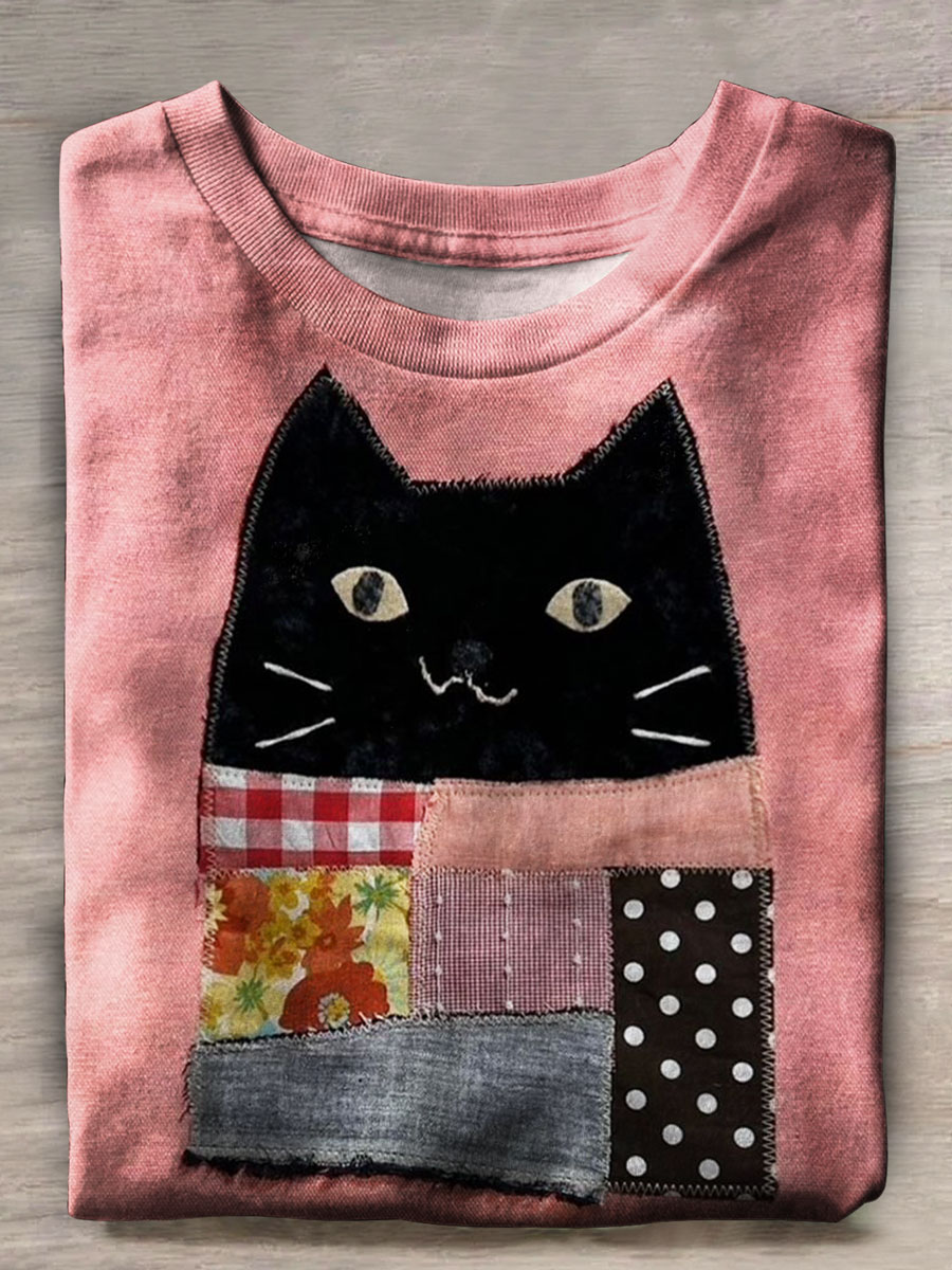 Cute Cat Print Casual T-shirt