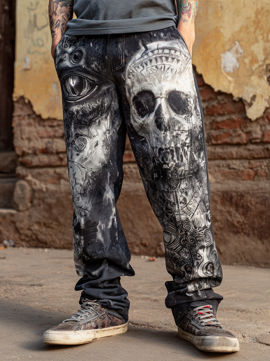 Vintage Halloween Skull Eyes Dark Art Print Casual Jeans