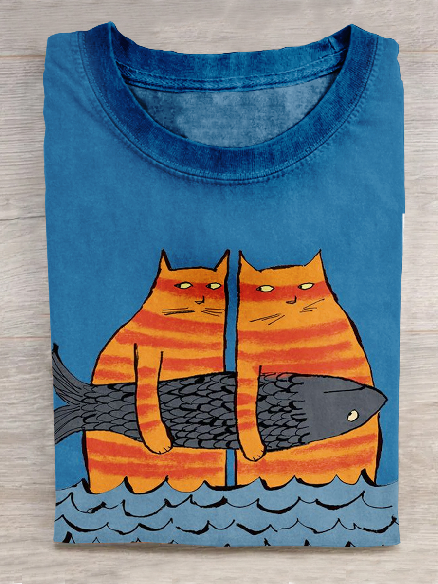 Funny Cat Print Casual Short-sleeved T-shirt