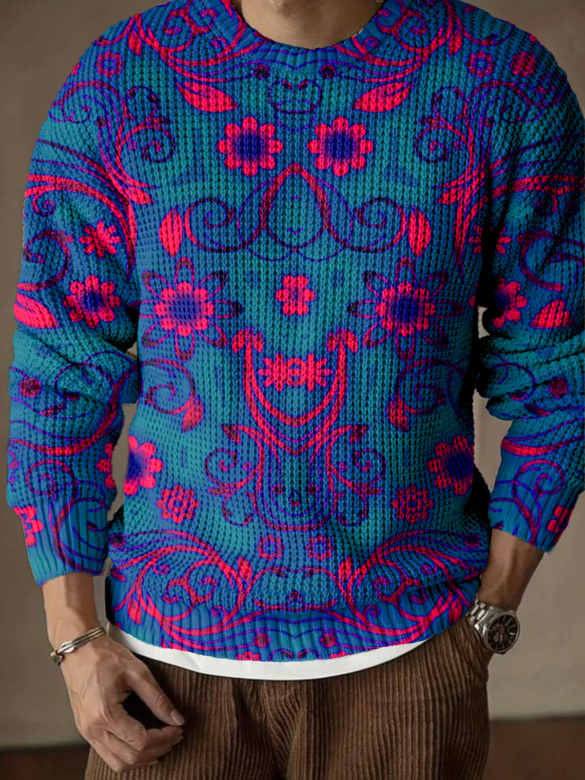 Abstrct Art Print Knit Pullover Sweater