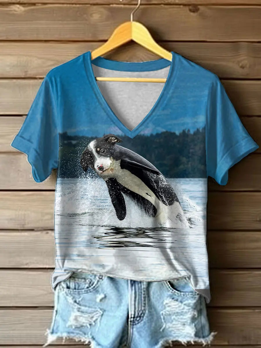 Women's Funny Dog Print Casual T-Shirt