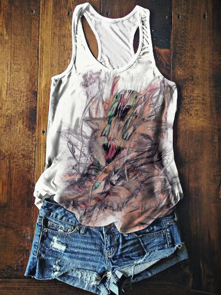 Funny Cat Print Tank Top