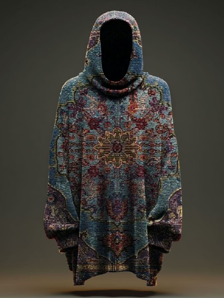 Vintage Floral Print Casual Hooded Sweater