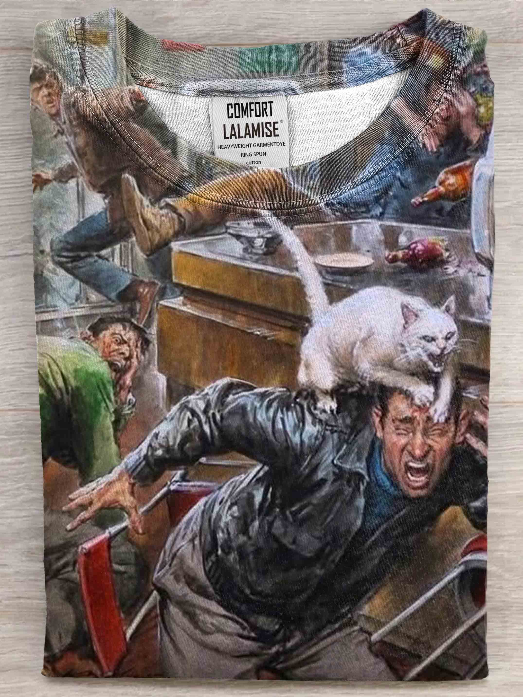 Funny Cat Art Print Casaul Cotton Short Sleeve T-shirt