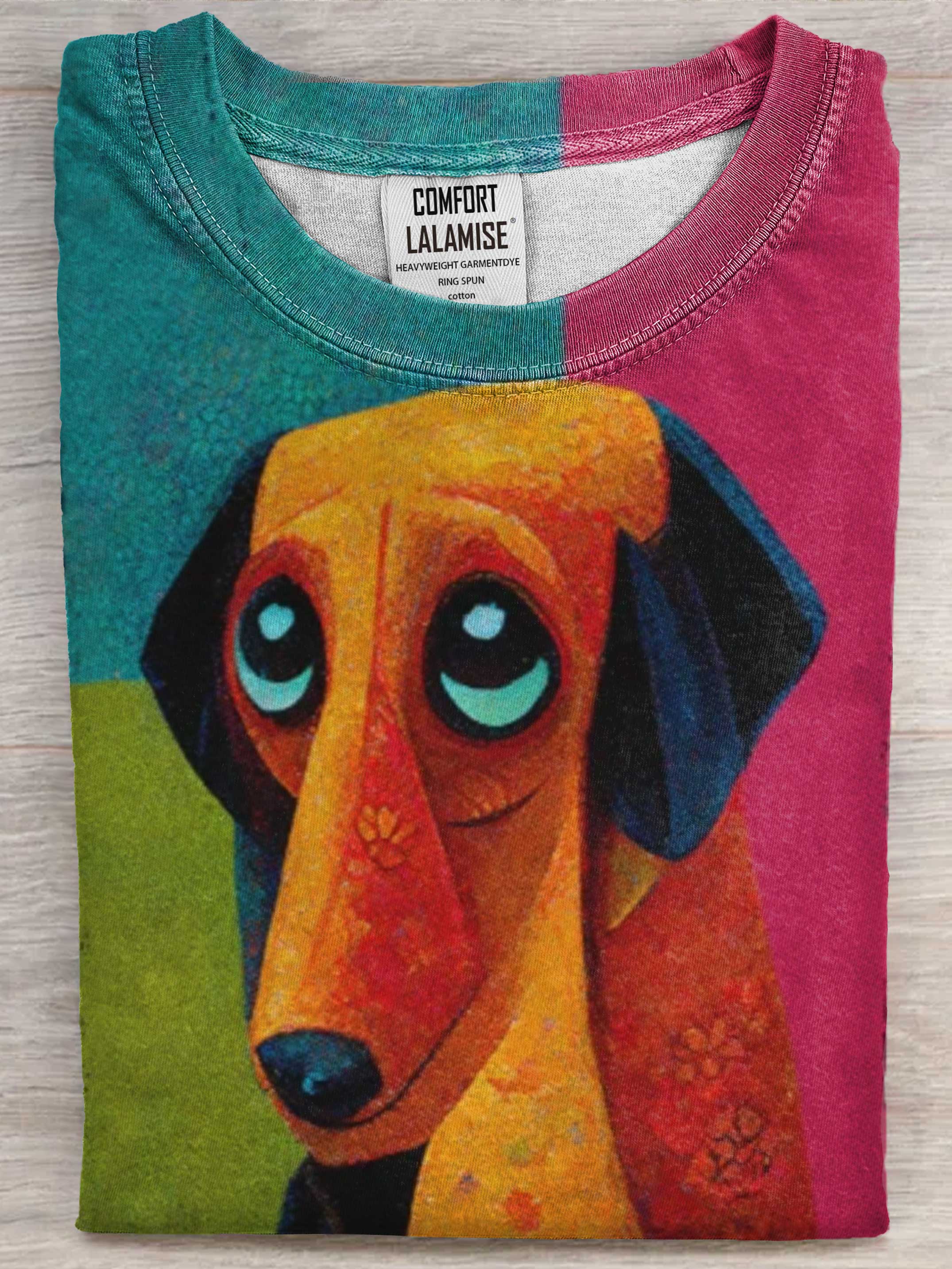 Vintage Dachshund Dog Art Print Casual Short Sleeve T-shirt
