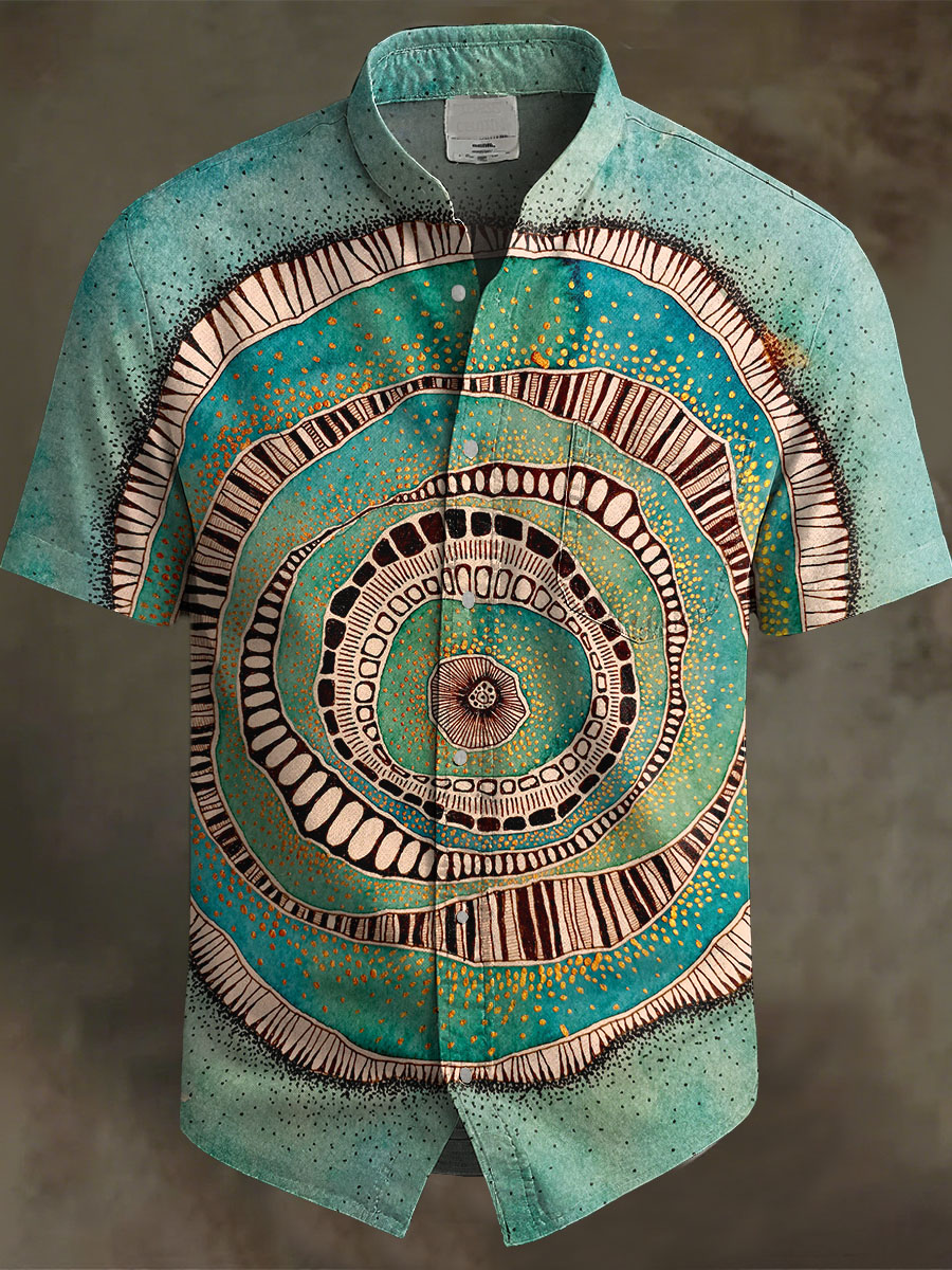 Vintage Abstract Art Print Casual 100% Cotton Shirt
