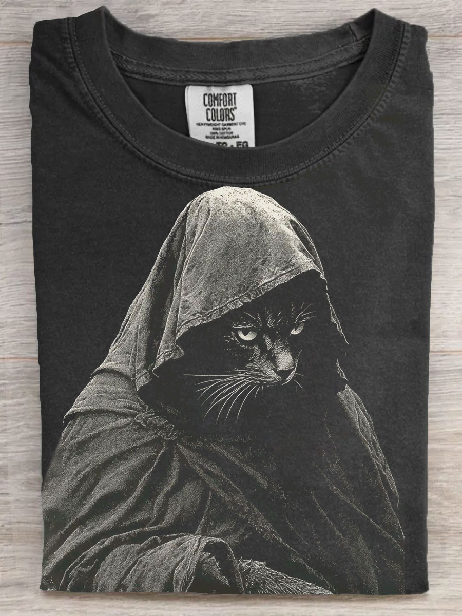 Cat Dark Art Print Casaul Short Sleeve T-shirt