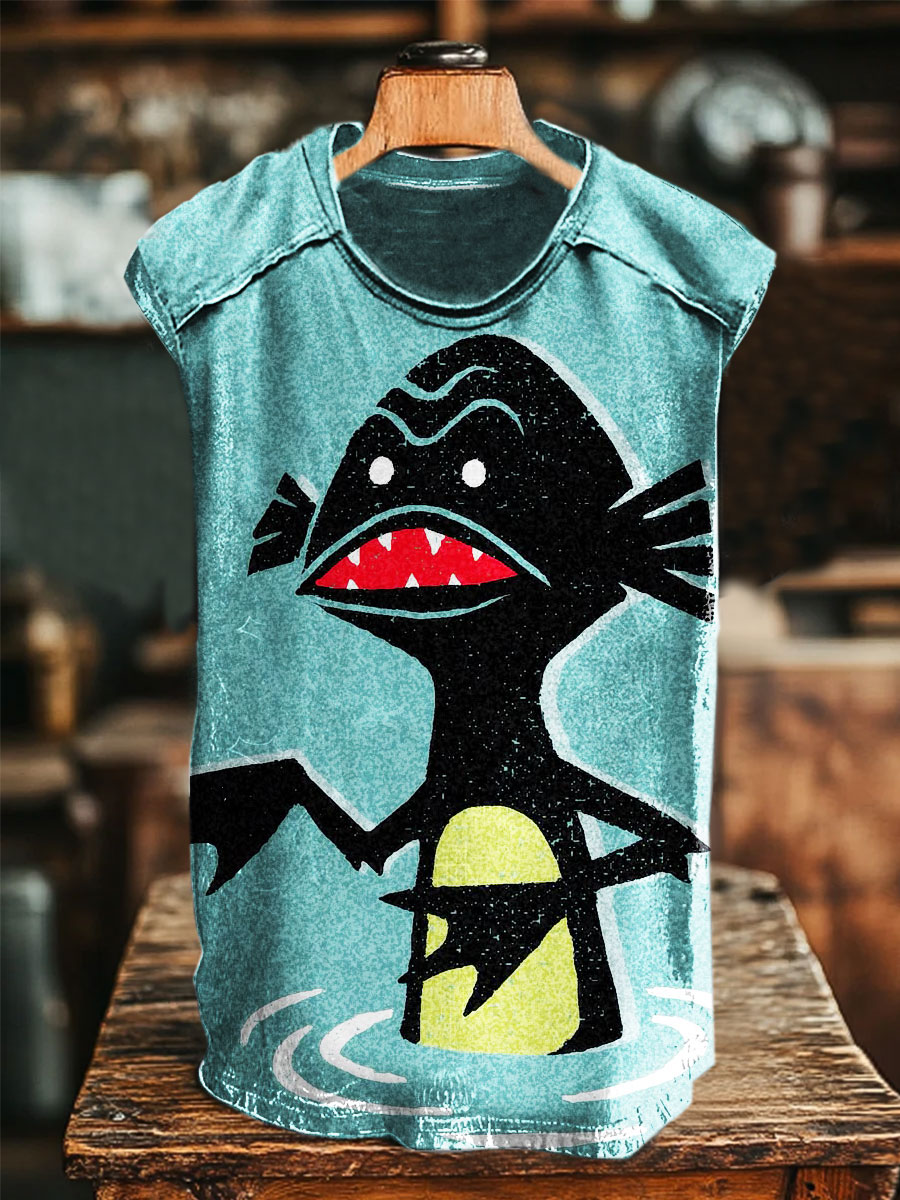 Vintage Print 100% Cotton Casual Tank Top