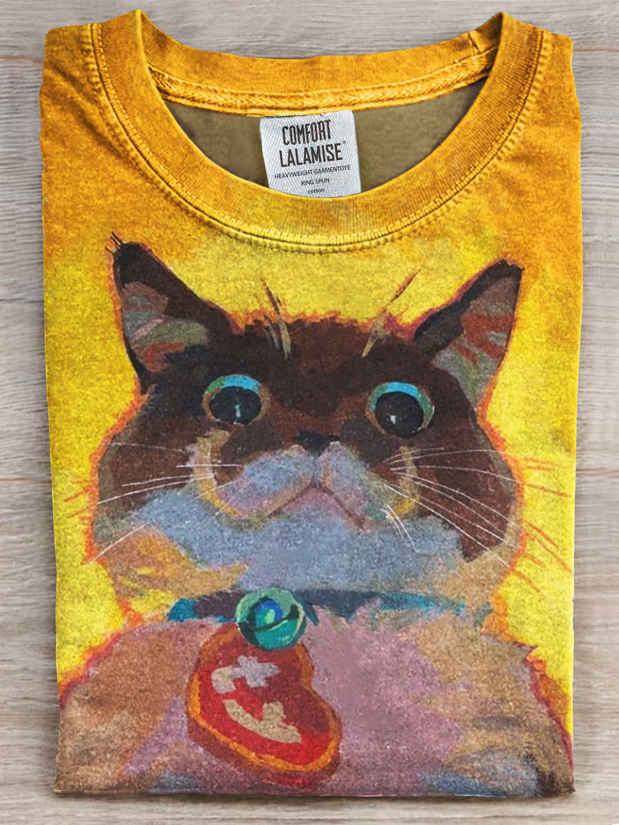 Funny Cat Print Casual Short-sleeved T-shirt