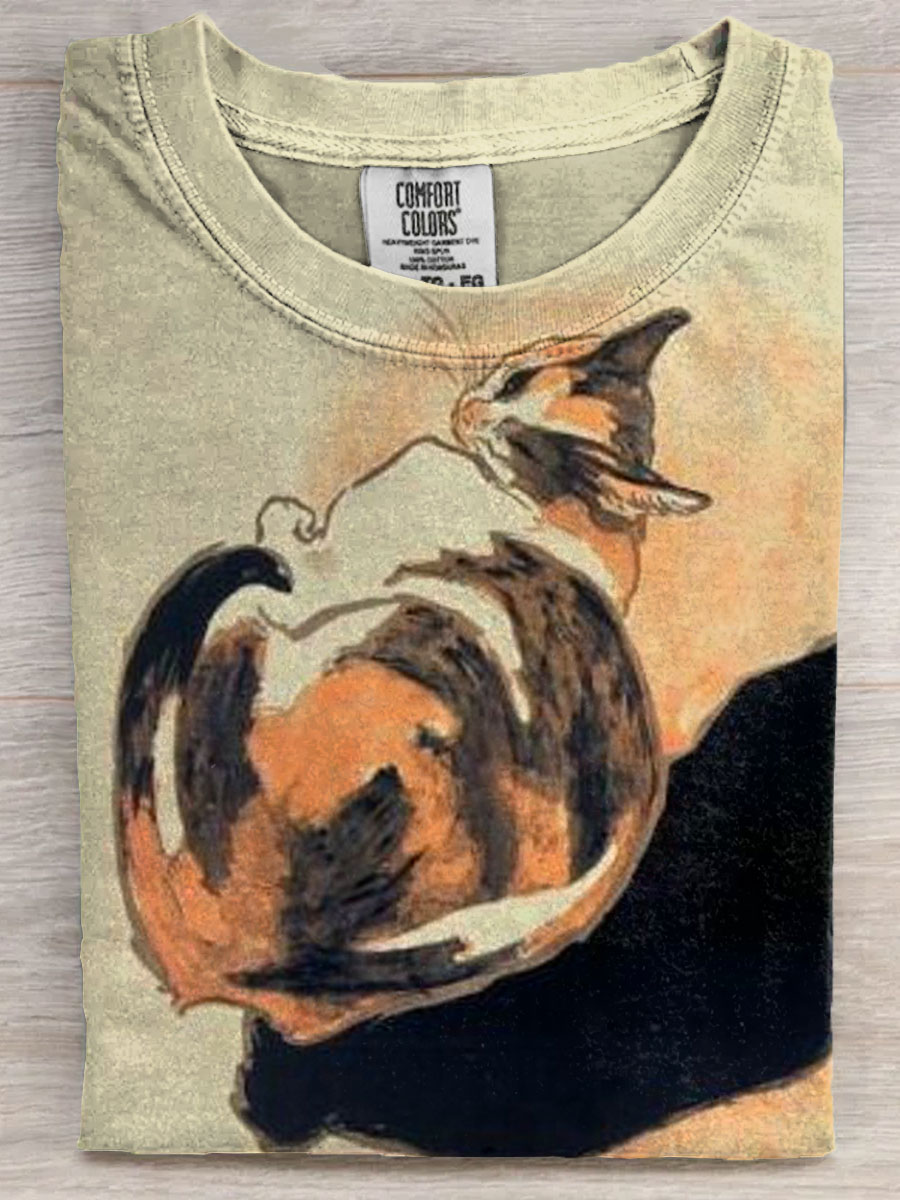 Funny Cat Painting Art Print Casaul Short Sleeve T-shirt