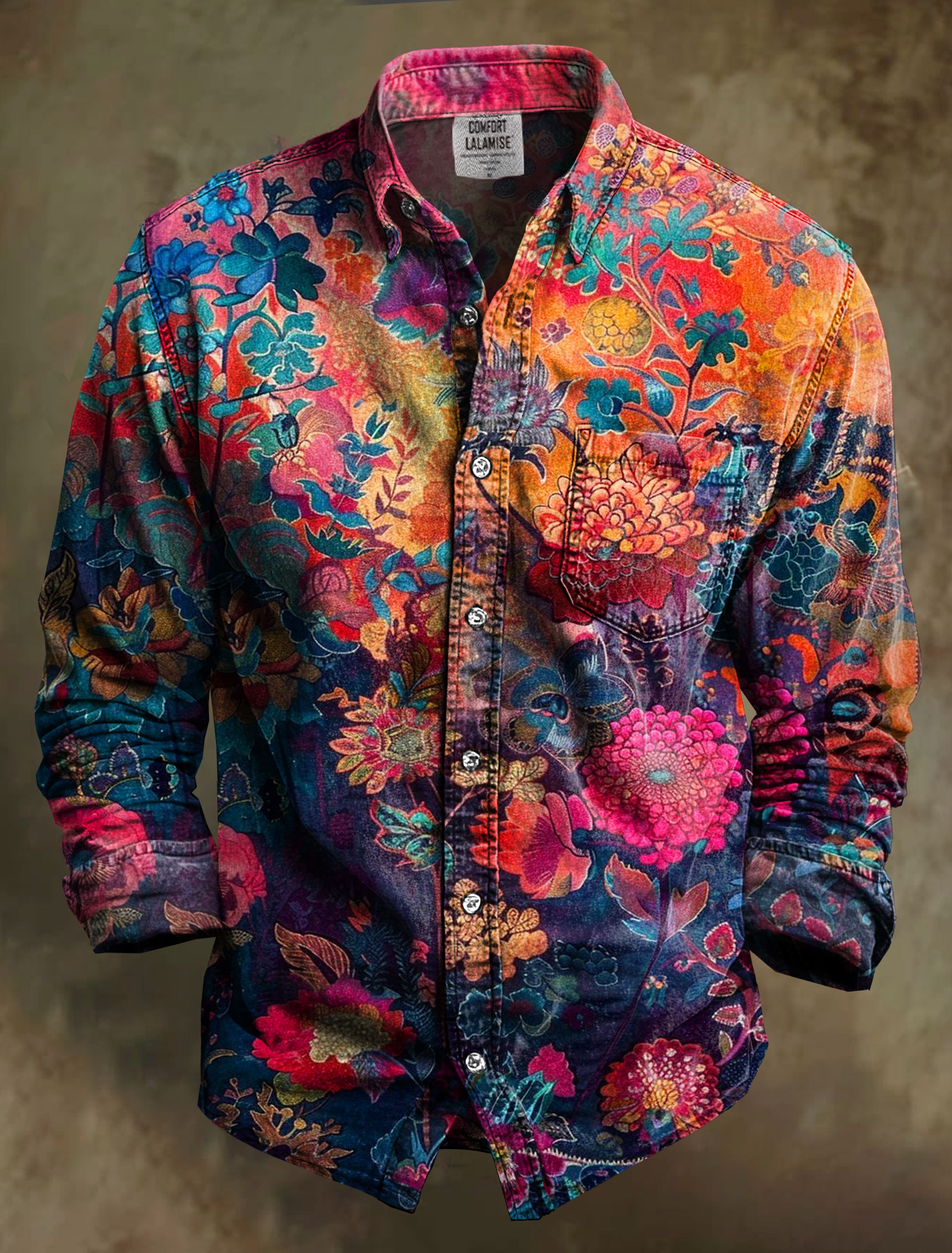 Vintage Floral Art Print 100% Cotton Long Sleeve Shirt