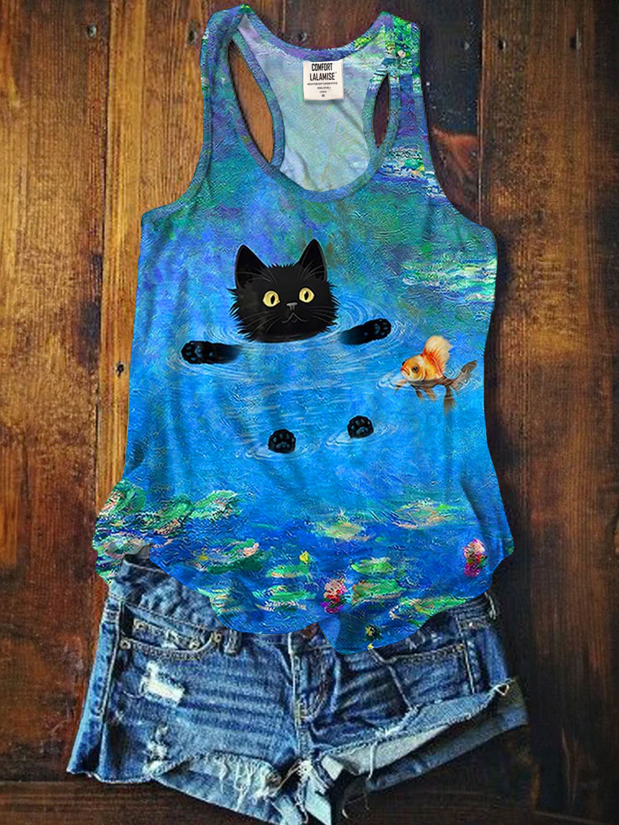 Funny Cat Art Print Tank Top