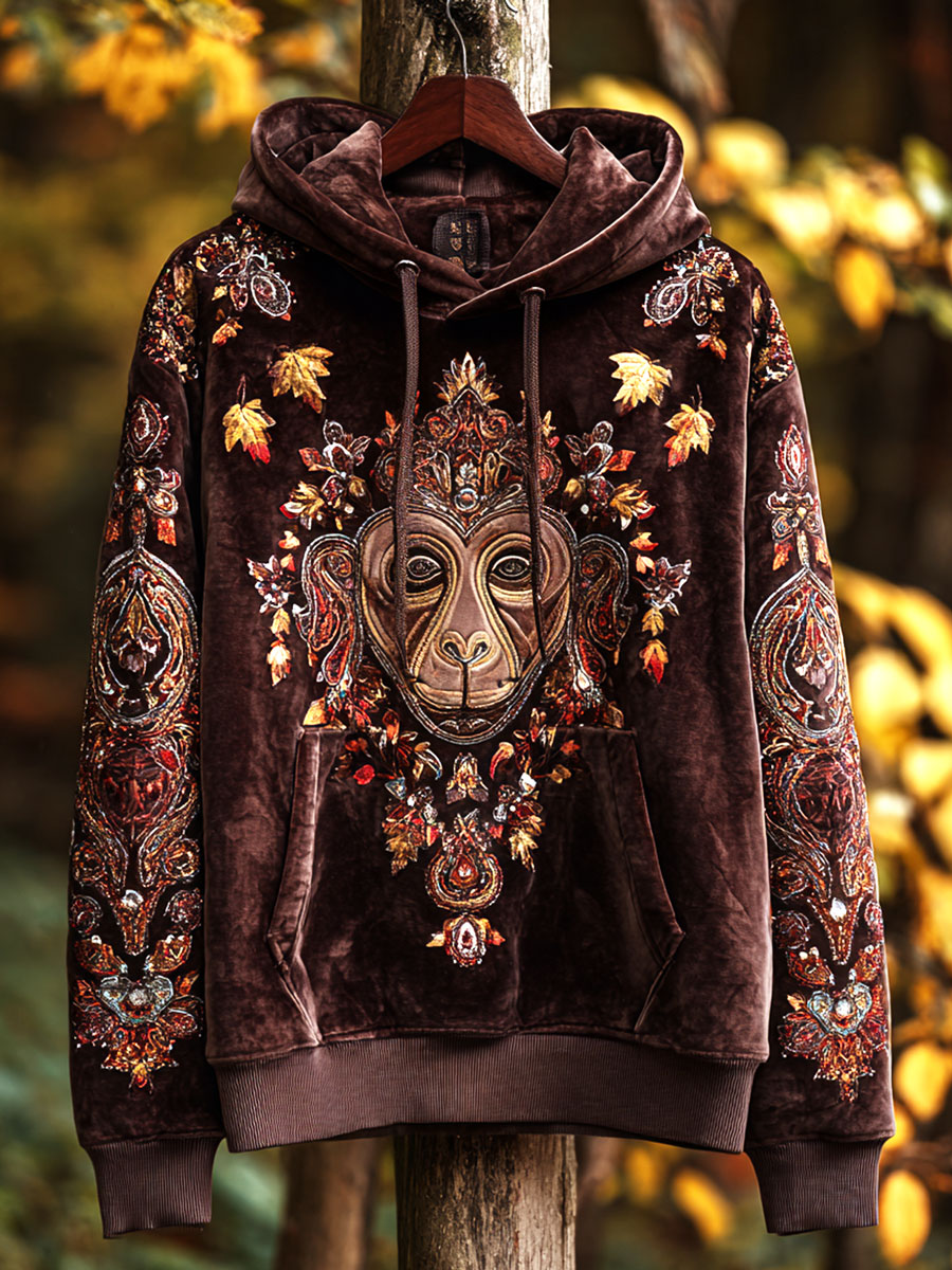 Monkey Flowers Print Casual Sweatshirt